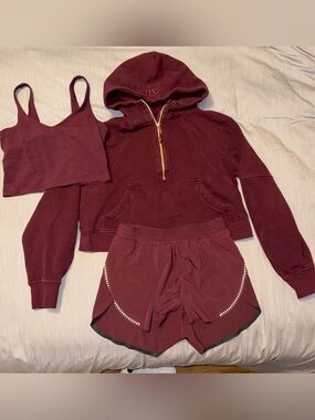 Three Piece Lululemon Set Scuba Hoodie Jacket, Align Tank, Find Your Pace Shorts